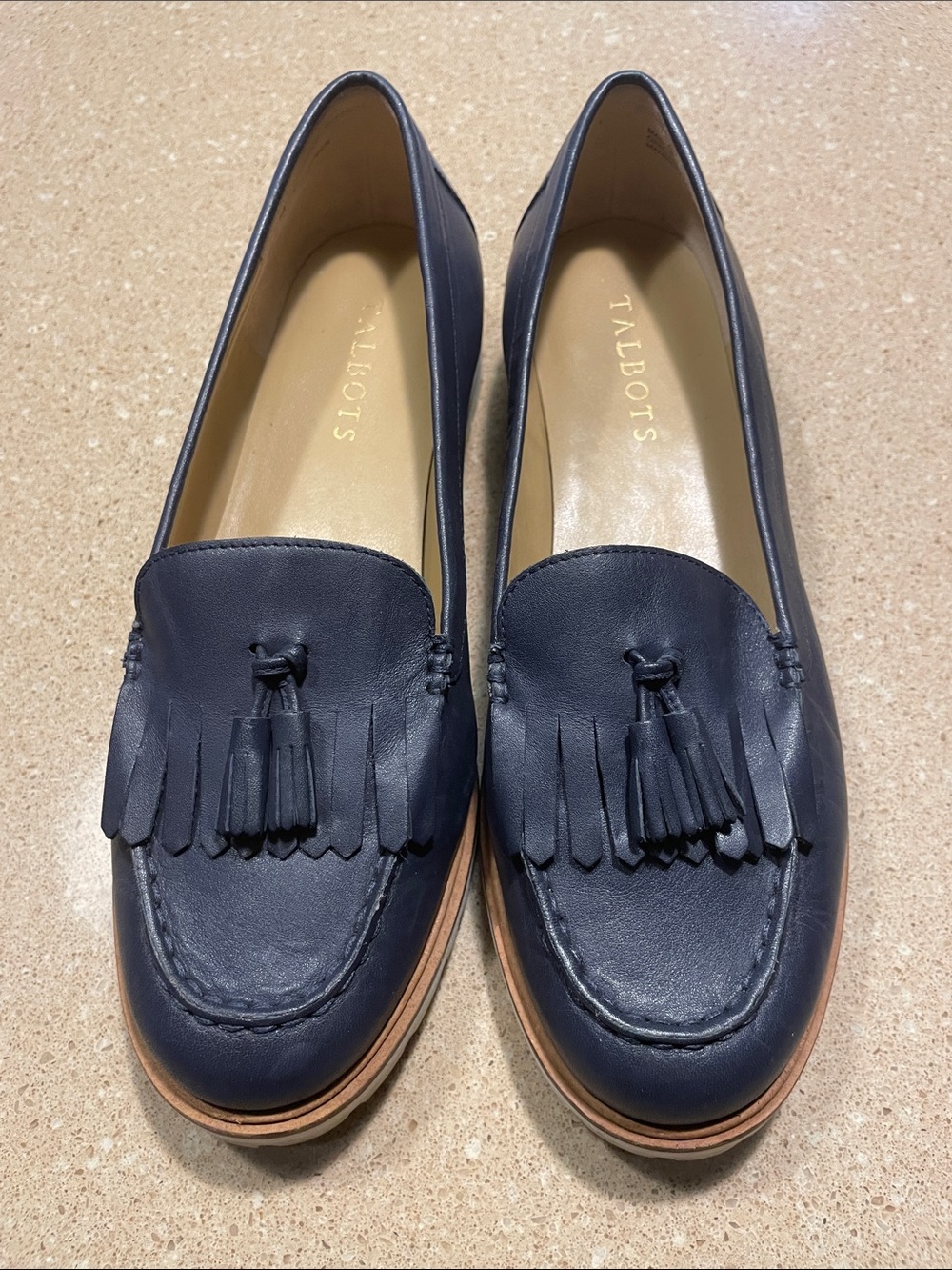 Talbots Navy Leather Tassel Kiltie Loafers